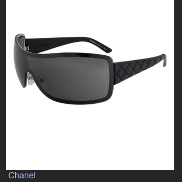 Chanel Black Quilted Leather Shield Sunglasses/Grey Lenses - 4155Q - Never Worn - Picture 1 of 15